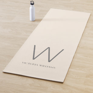 Moderne ivoorgrijze minimalistische monogram yogamat