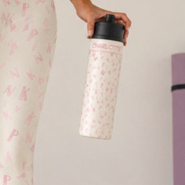 Moderne Ivoorkleurige Waterverf Roze Letter Patroo Thermosbeker