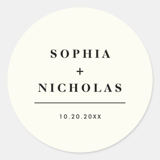 Moderne Ivoren Crème Minimale Elegante Huwelijk Ronde Sticker (Voorkant)