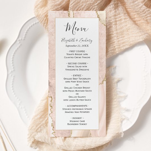 Moderne Ivoren Gouden Agaten Bruiloft Menu