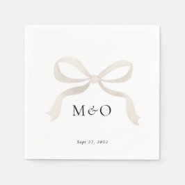 Moderne Ivoren Witte Boog Waterverf Monogram Huwel Servet