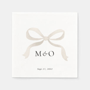 Moderne Ivoren Witte Boog Waterverf Monogram Huwel Servet