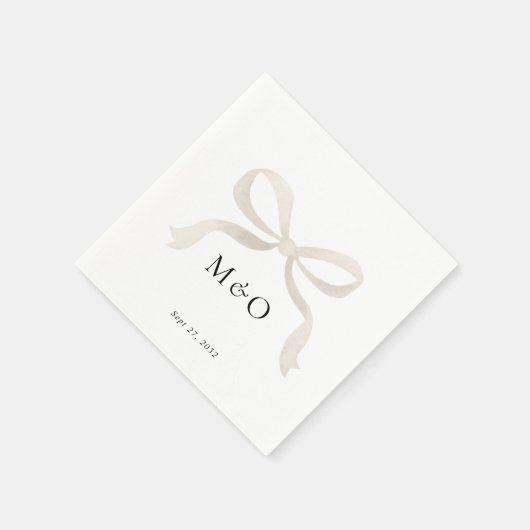 Moderne Ivoren Witte Boog Waterverf Monogram Huwel Servet (Hoek)