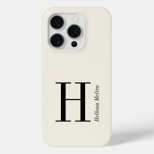 Moderne Ivoren Zwarte Monogram Naam iPhone 15 Pro Case