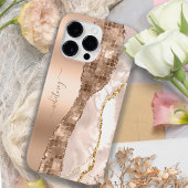 Moderne Ivory Agaat & Roos Gouden Glitter Monogram Case-Mate iPhone Case