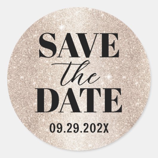 Moderne Ivory Gold Glitter Save the Date Ronde Sticker (Voorkant)