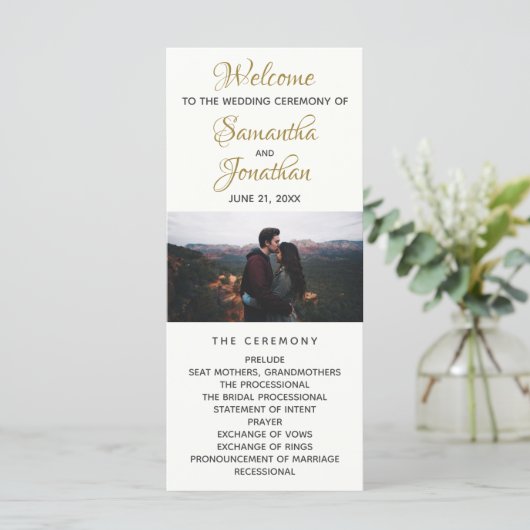 Moderne Ivory Trouwprogramma Aangepaste Foto Programmakaart (Staand voorkant)