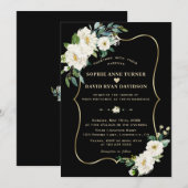Moderne Ivory White Flowers Roos Gold Black Weddin Kaart (Voorkant / Achterkant)