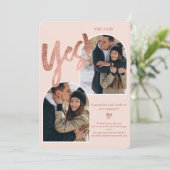 Moderne ja 2 foto's roos gouden roze verloving aankondiging (Staand voorkant)