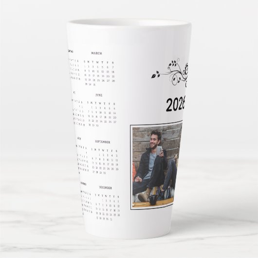 Moderne Jaar 2026 Fotokalender met Foliage Latte Mok (Voorkant)
