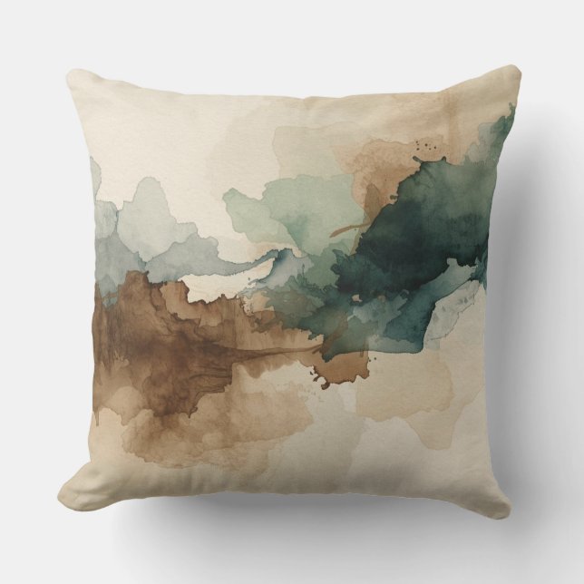 Moderne Jachtgroen Bruine Salie Beige Abstract Kussen (Voorkant)