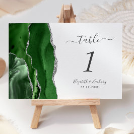 Moderne Jachtgroene Zilveren Agate Huwelijk Kaart