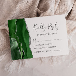 Moderne Jachtgroene Zilveren Agate Huwelijk RSVP Kaartje