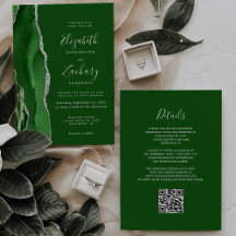 Moderne Jachtgroene Zilveren Agate QR Code Trouw