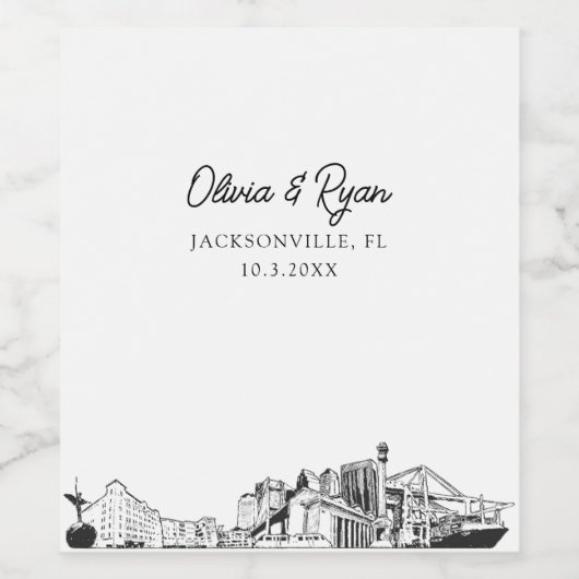 Moderne Jacksonville Schets Bruiloft Custom Wijn Etiket (Enkel label)