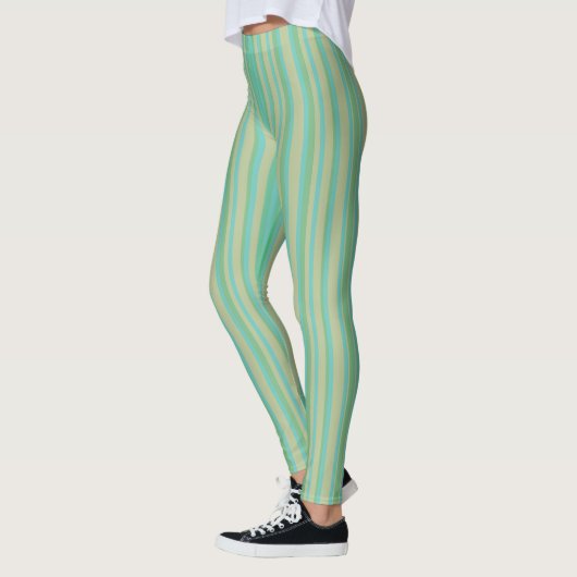 Moderne Jade Groen Gestreepte Patroon Leggings (Links)