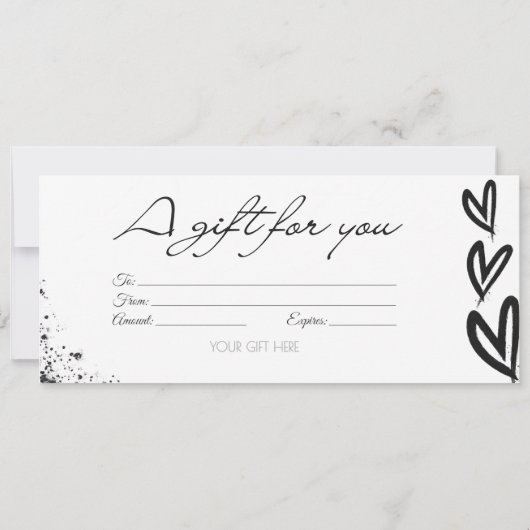 Moderne j'adore zwart-wit cadeaubon kaart (Achterkant)