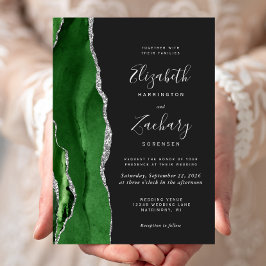 Moderne Jager Groen Zilveren Agate Donkere Bruilof Kaart