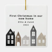Moderne Japandi 1e Kerstdag Scandinavische huizen  Keramisch Ornament (Achterkant)