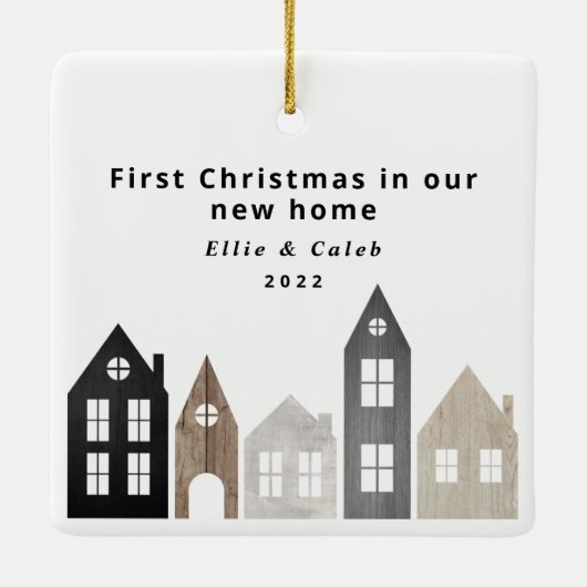 Moderne Japandi 1e Kerstdag Scandinavische huizen  Keramisch Ornament (Achterkant)