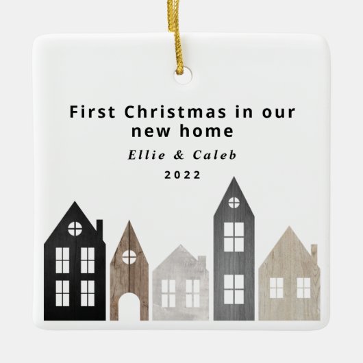 Moderne Japandi 1e Kerstdag Scandinavische huizen  Keramisch Ornament (Voorkant)
