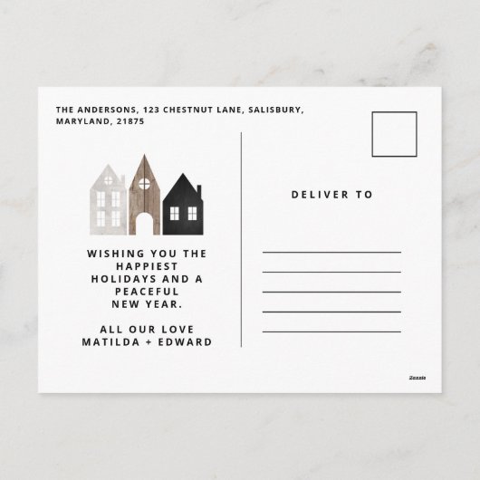 Moderne Japanse Kerstmis Scandinavische huizen 3 f Feestdagenkaart (Achterkant)