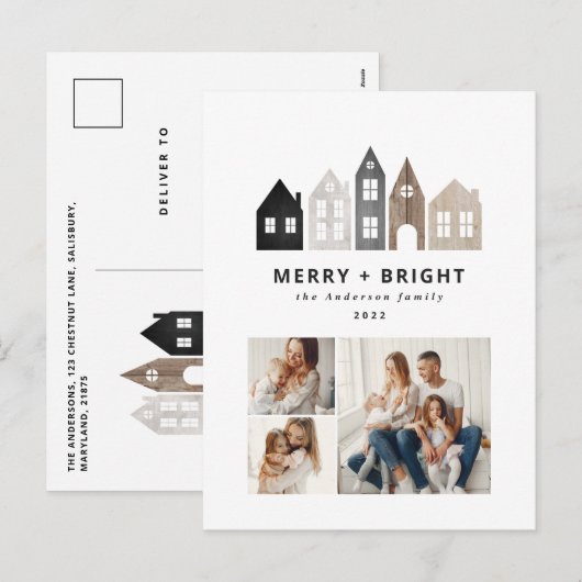 Moderne Japanse Kerstmis Scandinavische huizen 3 f Feestdagenkaart (Voorkant / Achterkant)