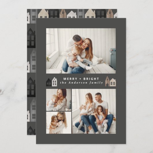 Moderne Japanse Kerstmis Scandinavische huizen Feestdagenkaart (Voorkant / Achterkant)