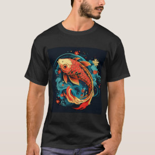 moderne Japanse koi karper met bloemen kleurrijke  T-shirt