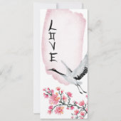 Moderne Japanse kraan en Cherry Blossom Wedding Save The Date (Achterkant)