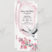 Moderne Japanse kraan en Cherry Blossom Wedding Save The Date (Voorkant / Achterkant)