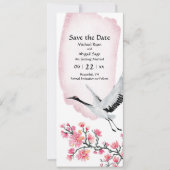 Moderne Japanse kraan en Cherry Blossom Wedding Save The Date (Voorkant)