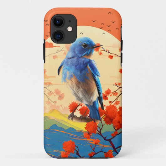 Moderne japanse Natuur vogel in bloesemlandschap Case-Mate iPhone Case (Achterkant)