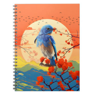 Moderne japanse Natuur vogel in bloesemlandschap Notitieboek