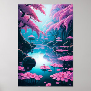 Moderne Japanse Tuin Kersenbloesem Kunst Poster