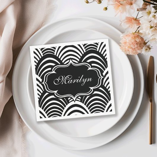 Moderne Jazz Age Elegante Zwart-Wit Jaren 20 Servet