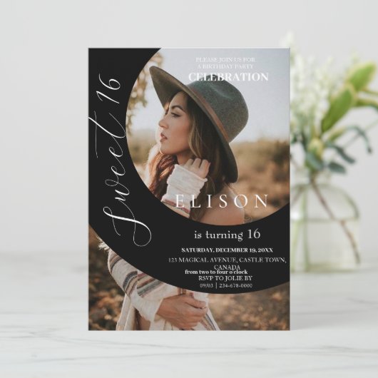 Moderne jeugd 2 Foto Script Sweet 16 Verjaardag Kaart (Staand voorkant)