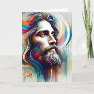 Moderne Jezus Portret Kleurrijke Wervelingen en Ha Kaart