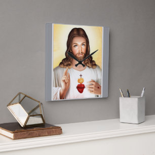 Moderne Jezuswandklok met Inspirerend kunst Vierkante Klok