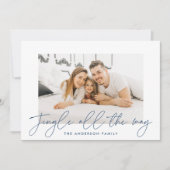 Moderne Jingle helemaal blauw Script Foto Feestdagenkaart (Voorkant)