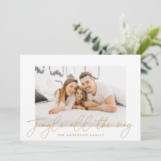 Moderne Jingle helemaal goud script foto Feestdagenkaart (Staand voorkant)