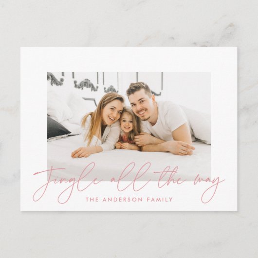 Moderne Jingle helemaal roze script foto Feestdagenkaart (Voorkant)