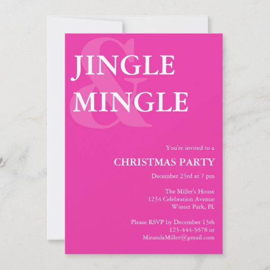 Moderne Jingle Mingle Levendig Roze Kerstfeest Kaart (Voorkant)