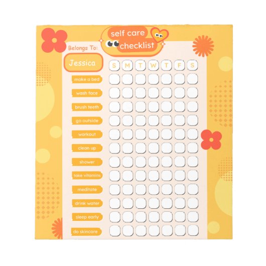 Moderne jonge Oranje zelfzorg checklist Notitieblok (Voorkant)