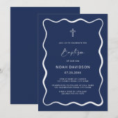 Moderne jongen doop uitnodiging golvend (Voorkant / Achterkant)