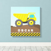 MODERNE jongen helder geel dump truck constructie Canvas Afdruk (Insitu (Houten vloer))