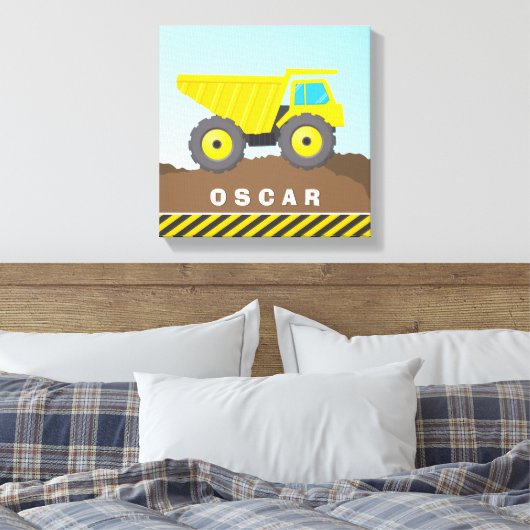 MODERNE jongen helder geel dump truck constructie Canvas Afdruk (Insitu (Slaapkamer))