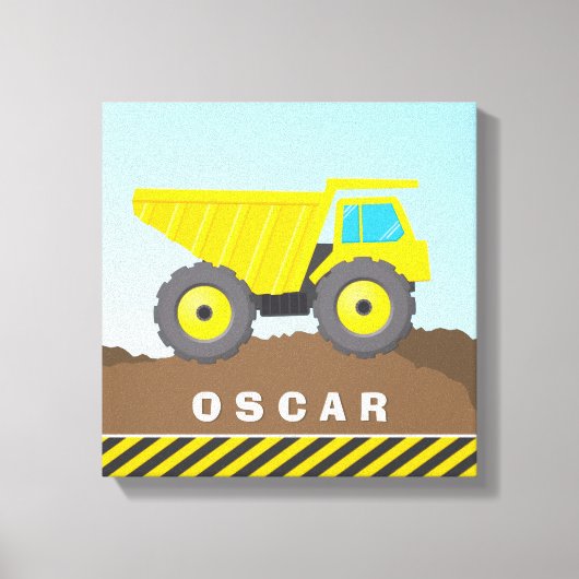 MODERNE jongen helder geel dump truck constructie Canvas Afdruk (Voorkant)