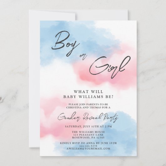 Moderne Jongen of Meisje Gender Reveal Party Kaart (Voorkant)