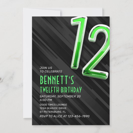 Moderne jongens' 12e verjaardag uitnodiging (Voorkant)